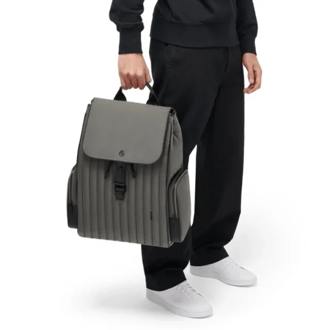Flap grande en nailon y cuero Mochila