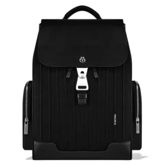 Mochila grande con solapa en cuero y lona