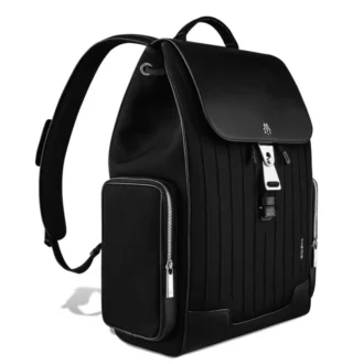 Mochila grande con solapa en cuero y lona