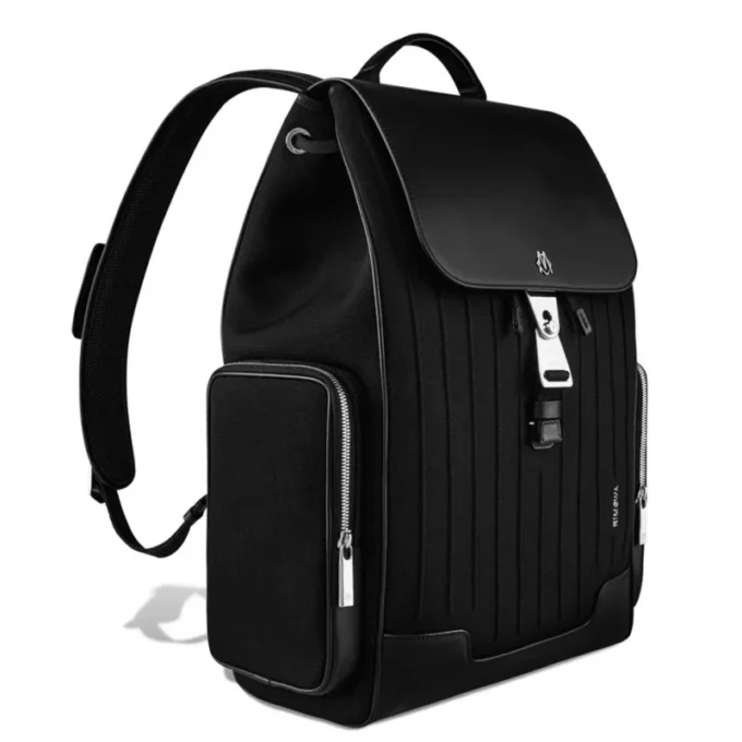 Mochila grande con solapa en cuero y lona