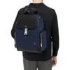 Mochila grande con solapa en cuero y lona
