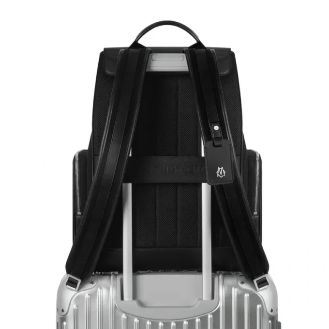 Mochila grande con solapa en cuero y lona