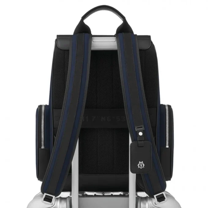 Mochila grande con solapa en cuero y lona
