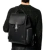 Mochila grande con solapa en cuero y lona