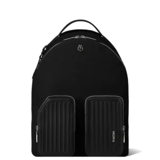 Mochila mediana de cuero y lona