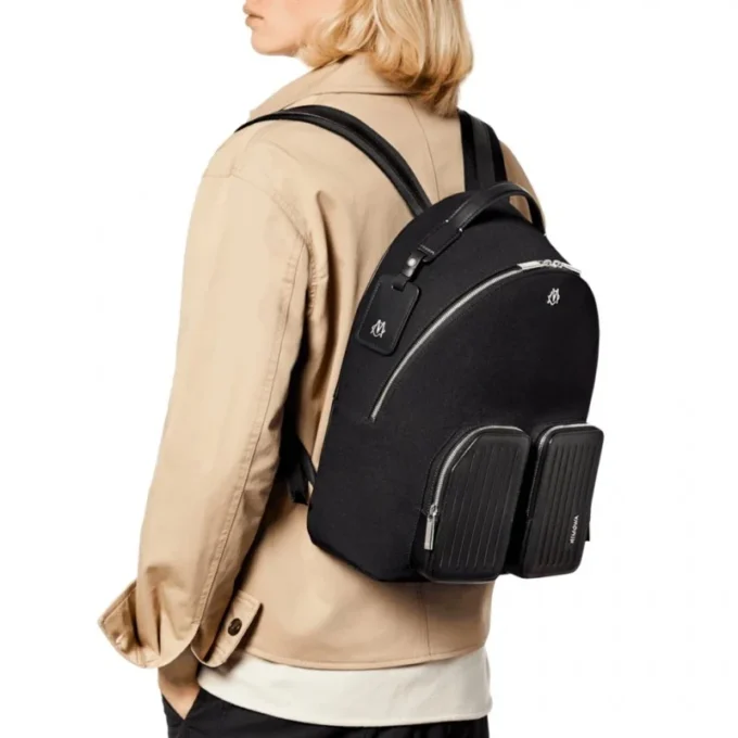Mochila mediana de cuero y lona Mochila mediana de cuero y lona